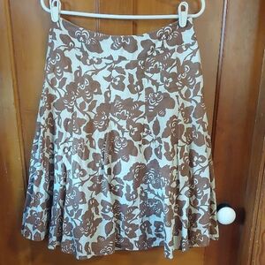 Boden Brown and Cream Pleated A-Line Skirt